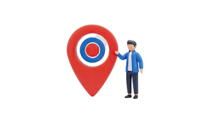 3D Man Poses Next to a Giant Location Pin