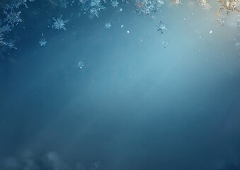 Abstract winter scene with snowflakes floating in a blue atmosphere