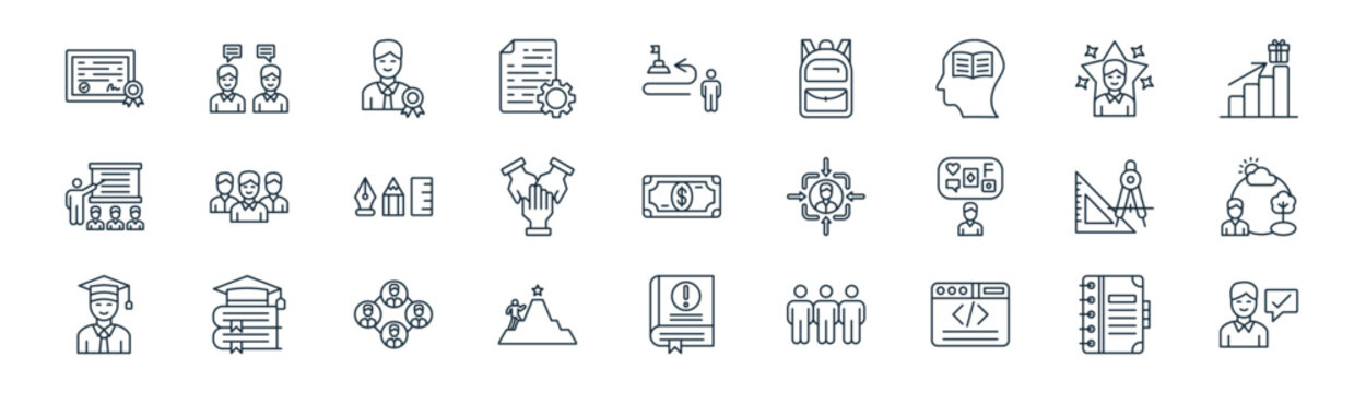 linear knowledge management icon pack. vector thin line icons collection such as agenda, dialogue, expert, famous, group, ecosystem, guideline, suggestion