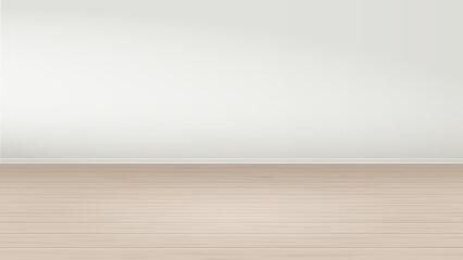 Empty Room Background with Light Wooden Floor and White Wall, Realistic Vector Illustration for Interior Design Mockup