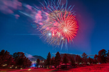 July 4th Celebration fireworks over Lake Estes Park