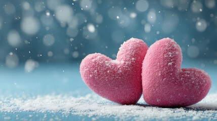 Two Pink Hearts Valentine&rsquo;s Day Background with Bokeh