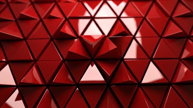 Abstract red triangle background with glossy surfaces, creating a modern and geometric pattern.