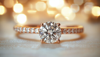 Fototapeta premium diamond ring with diamonds, rings on the table, diamond engagement ring, wedding ring, luxury jewelry