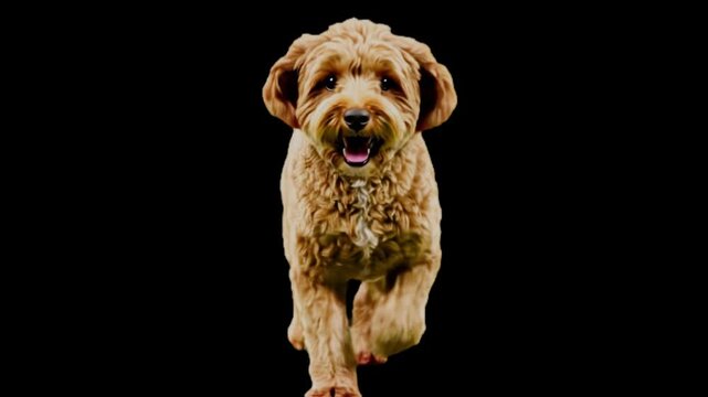 Cockapoo Dog Running Forward Transparent Background Alpha Channel Loop Animation Curly Pet Canine