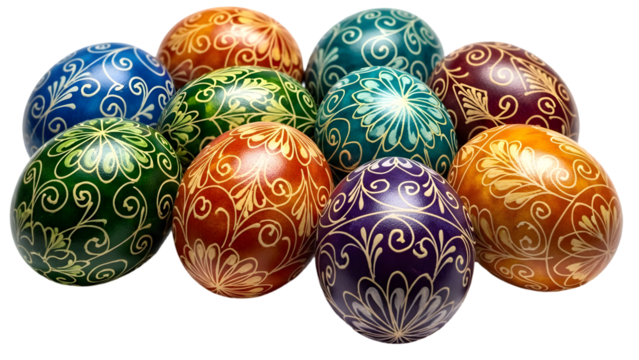 Happy easter sunday isolated on transparent background colorful decorated eggs - Powered by Adobe