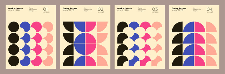 A set of a posters layout with a colorful retro pattern designs. Vector illustration.