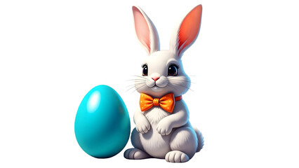 Happy easter sunday isolated on transparent background white bunny with blue egg