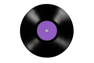Vinyl record with purple label representing analog music, vintage sound, retro entertainment, and classic audio disc