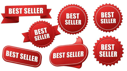 Collection of best seller labels isolated on transparent background