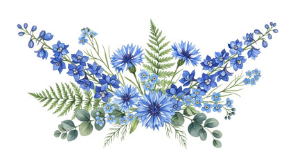 Blue flowers digital illustration, summer design, watercolor hand painting Perfectly for printing, sublimation