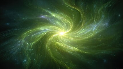 Abstract Spiral Galaxy With Green And Yellow Colors