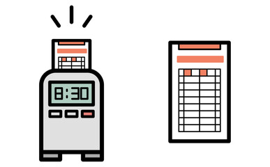 タイムカードと紙の出勤簿のイラスト 勤怠管理のアナログ業務素材