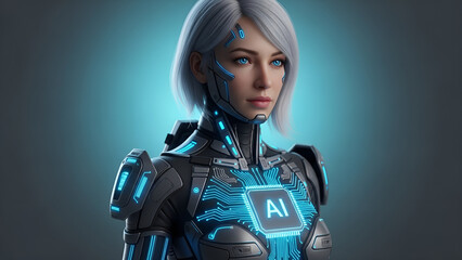 Futuristic Female AI with Glowing Blue Circuitry, Representing Advanced Technology