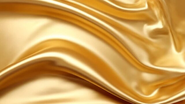Elegant golden fabric drapes softly, creating a luxurious and shimmering background texture.