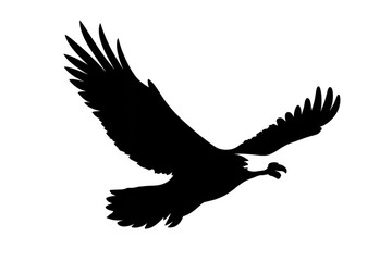 Obraz premium Eagle silhouette flying with wings spread, symbolizing freedom, power, and nature, isolated on transparent background