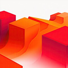 Abstract Geometric Composition With Orange Red And Pink Cubes