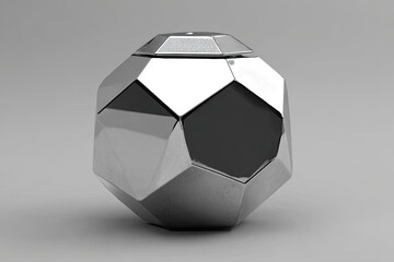Metallic Facetted Sphere Object On Gray Background