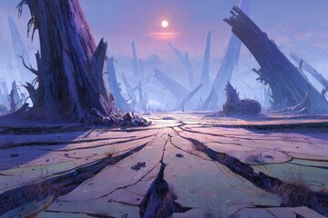 Pixelated Alien Landscape Sunset