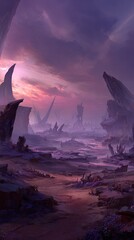 Purple Fantasy Landscape Sunset View