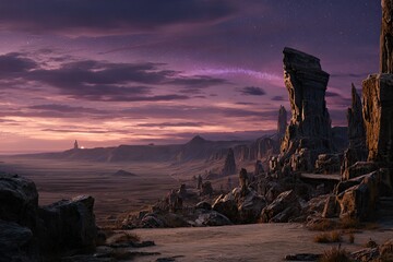 Starry Desert Landscape At Sunset