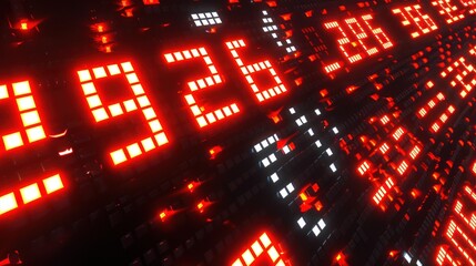 Digital Stock Market Display with Red Bright Numbers on Black Background