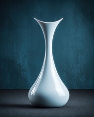 Elegant Tall White Vase On Dark Blue Background