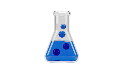 Erlenmeyer Flask with Blue Liquid and Floating Spheres