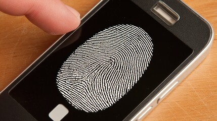 Fingerprint Scanner on Mobile Phone in Close Up