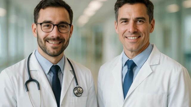 Healthcare Professionals: Portrait of two medical doctors, showcasing their expertise and dedication in a hospital environment. 