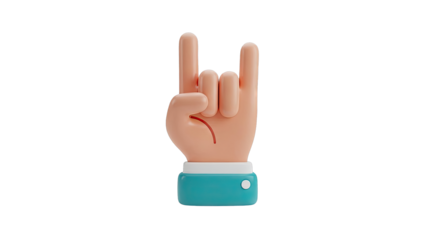 3D Rendered "Rock On" Hand Gesture with Teal Cuff