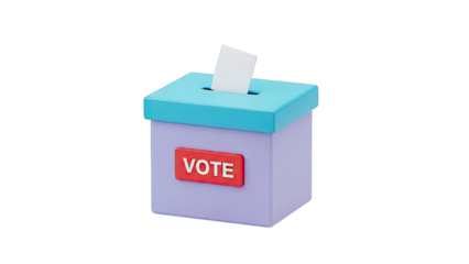 3D Rendered Vote Ballot Box with Vote Sign and Ballot