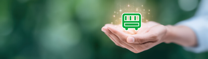 Hand holding battery icon hand battery energy power charge green eco concept technology sustainability