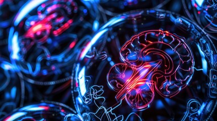 Futuristic Neon Brain and Neural Network Illustration in Dark Tech Style