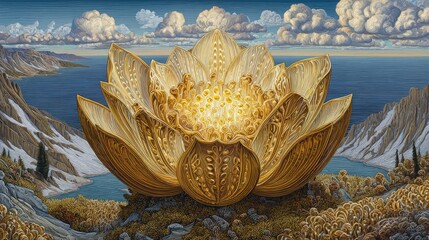 Golden Lotus Flower Landscape