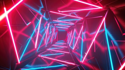 Futuristic Neon Tunnel with Pink and Blue Lights in Cyberpunk Style