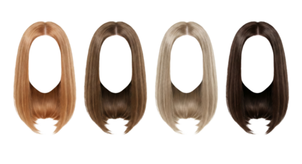 Four Different Hair Colors and Styles, Isolated on White Background