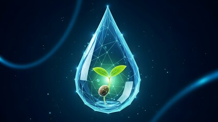 Water drop with plant sprout inside, digital concept