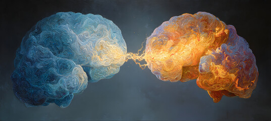 Brain with heart, love and passion, self esteem and mental health care concept, positive thinking, creative mind