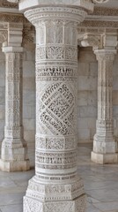 Ornate White Marble Column With Intricate Carvings