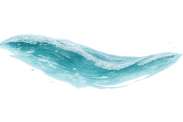 Turquoise water wave with white foam crest creating dynamic motion, splashing fluid energy on transparent background