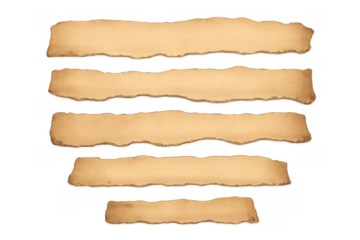 Vintage aged paper strips with torn edges, parchment style, providing a textured background for various design elements