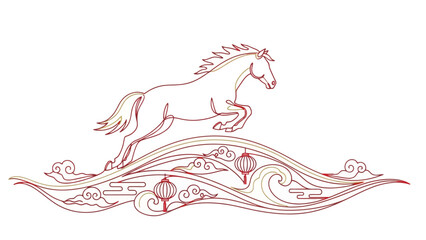 running horse, floral wave design