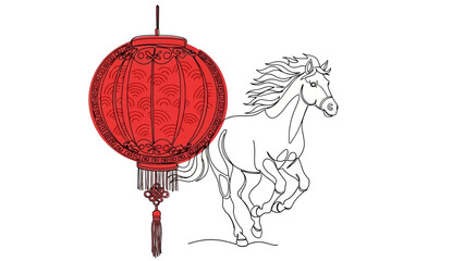 asian lantern horse illustration