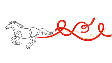 running horse with red ribbon