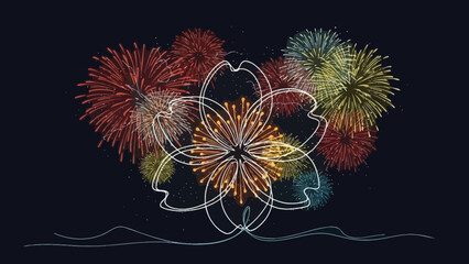 vibrant fireworks display with floral outline