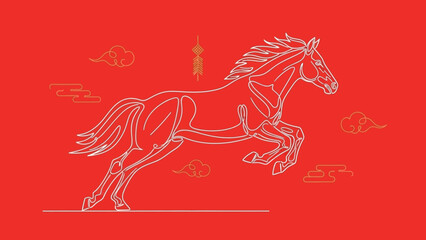 Running horse illustration on red background