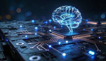 Abstract AI circuit brain analyzing millions of transactions, glowing data visualization, cybersecurity fintech system