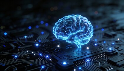 Abstract AI circuit brain analyzing millions of transactions, glowing data visualization, cybersecurity fintech system