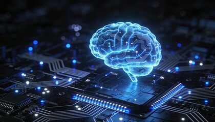 Abstract AI circuit brain analyzing millions of transactions, glowing data visualization, cybersecurity fintech system